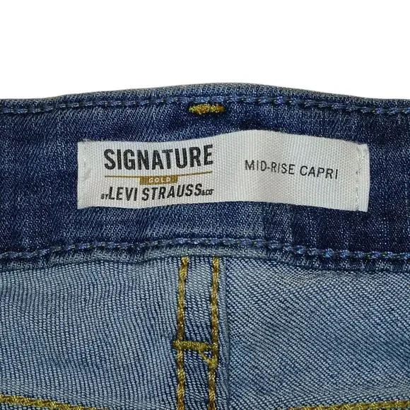 LEVI STRAUSS SIGNATURE Women's Blue Mid-Rise Cuffed Hem Capris - Size: 20 - Picture 7 of 7